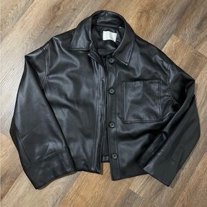 OAK+FORT Women's Black Vegan Leather Cropped Jacket - Size S